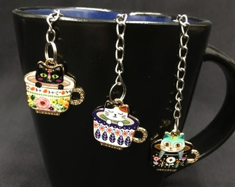 Tea Infuser with "Teacup Kitty" Enamel Charms in a lovely gift bag
