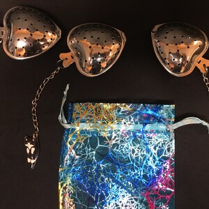 Tea Infuser with Hanging Kitty Enamel Charms in a lovely gift bag image 2