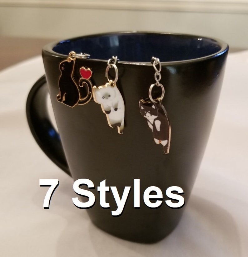 Tea Infuser with Hanging Kitty Enamel Charms in a lovely gift bag image 1