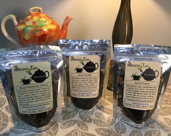 Decaf Loose Tea 3-Pack Assortment - Free shipping and in stock in the USA - Vanilla, Peach and Hazelnut Creme - FREE SHIPPING!