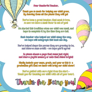 Oh The Places You&#39;ll Go Instruction Card for Teachers To Sign Book {Digital File}
