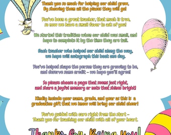 Oh The Places You'll Go Instruction Card for Teachers To Sign Book {Digital File}