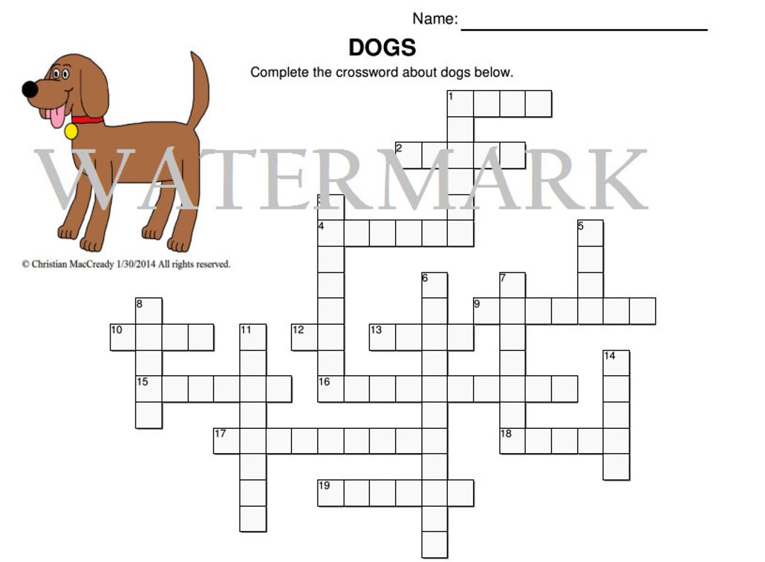 Dogs Crossword Puzzle Etsy