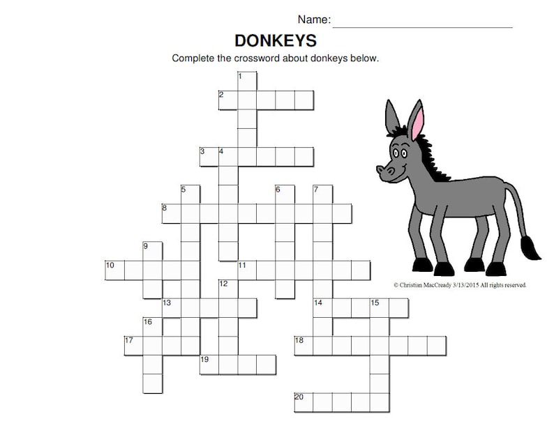 Donkeys Crossword Puzzle Etsy Donkeys Crossword Puzzle Etsy