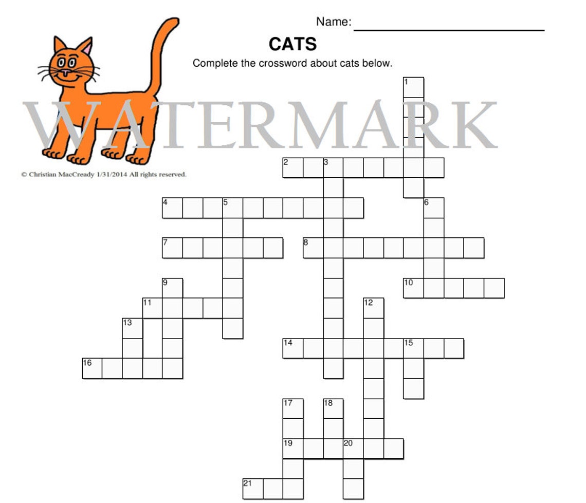 Cats Crossword Puzzle Etsy Cats Crossword Puzzle Etsy