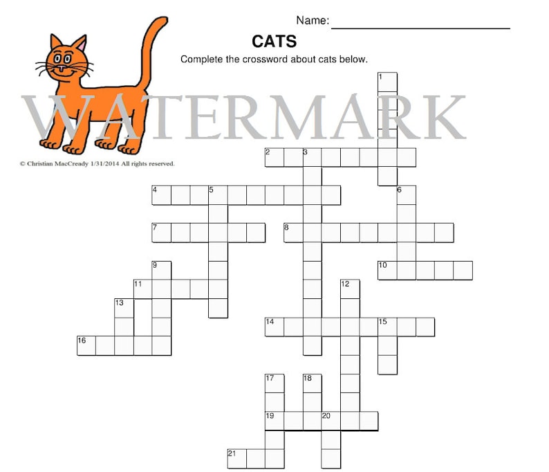 Cats Crossword Puzzle - Etsy
