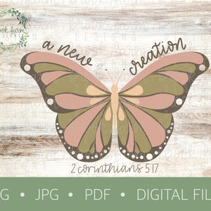 Digital Design | A New Creation | 2 Corinthians 5:17 | Bible Verse | Hand Lettered | PNG | JPEG | PDF | Instant Download