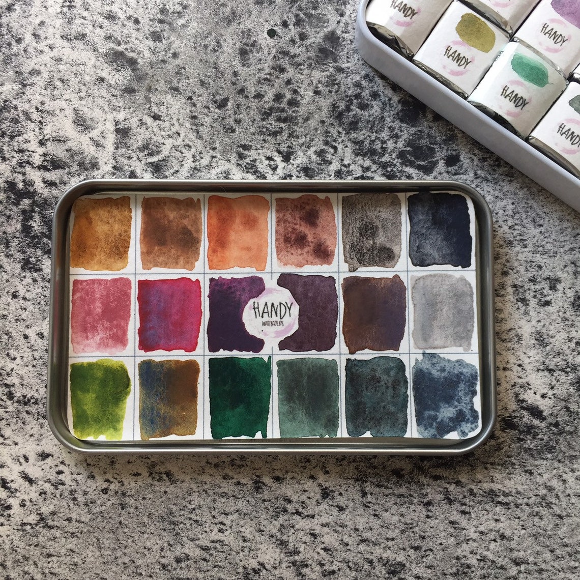 Handmade watercolor paint set 18 granulation N2 in metal box Etsy