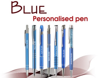 Promotional personalised metal pen BLUE black ink - wedding pens - Christmas gifts - Teacher gift - School leavers - Birthday gifts - box