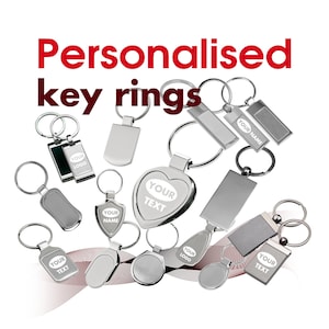Personalised keyring engraved with custom text/logo ** heart crest oval rectangle ** Free UK Delivery **