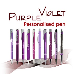 Promotional personalised metal pen PURPLE VIOLET black ink - wedding pens - Christmas gifts - Teacher gift - School leavers - Birthday gifts
