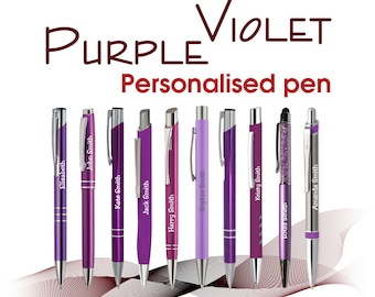 Promotional personalised metal pen PURPLE VIOLET black ink - wedding pens - Christmas gifts - Teacher gift - School leavers - Birthday gifts