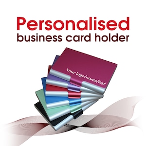 Personalised Business Card Holder 6 colours laser engraved with name or logo Aluminum UK Gift For him Gift For her business card case image 1