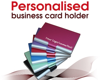 Personalised Business Card Holder ** 6 colours ** laser engraved with name or logo ** Aluminum ** UK Gift. ** free UK delivery