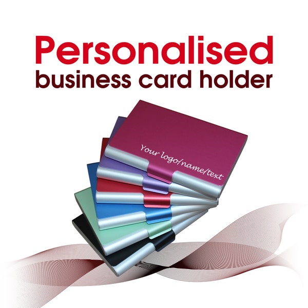 Personalised Business Card Holder 6 colours laser engraved with name or logo Aluminum UK Gift For him Gift For her business card case