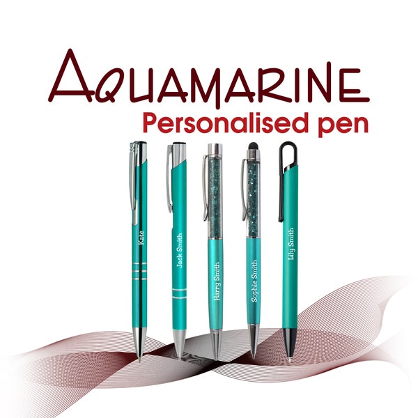 Promotional personalised metal pen AQUAMARINE black ink Wedding pens Christmas gifts Teacher School leavers Birthday gifts For him For her