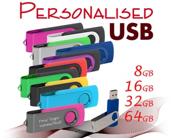 8, 16, 32, 64 GB Personalised twist USB memory stick, pendrive - photography, photo, wedding, memorial, photoshoot, christening, newborn