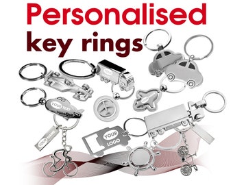Personalised keyring engraved with custom text/logo ** car airplane bicycle lorry tir ** Free UK Delivery **