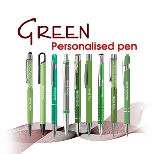 Promotional personalised metal pen GREEN black ink - wedding pens - Christmas gifts - Teacher gift - School leavers - Birthday gifts - box