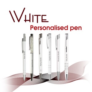 Promotional personalised metal pen WHITE black ink - wedding pens - Christmas gifts - Teacher gift - School leavers - Birthday gifts