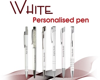 Promotional personalised metal pen WHITE black ink - wedding pens - Christmas gifts - Teacher gift - School leavers - Birthday gifts