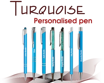 Promotional personalised metal pen TURQUOISE black ink Wedding pens Christmas gifts Teacher - School leavers  Birthday gifts For him For her