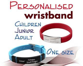 Personalised Metal Silicone Wristband Adult Child Junior Medical bracelet Alert ICE Blood Event Diabetic Autism Emergency Memory Forever