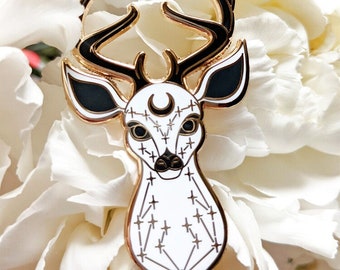White Celestial Visions Deer Enamel Pin
