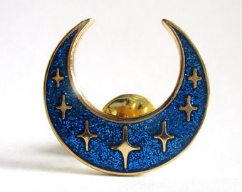 Celestial Visions Blue Glitter Moon Hard Enamel Pin