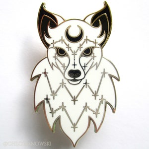 White Celestial Visions Wolf Enamel Pin