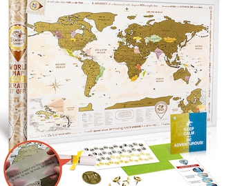 Scratch-off World Map – Gold/White – Traveler Pushpin Map – Gift for Travel – Traveler Scratch-off Map – Scratchmap – Extra Large 88x62 cm
