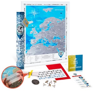 Europakarte zum Rubbeln (68 x 48 cm) mit Ländern, Städten, Flüssen und Gebirgen – mit Zubehör und in Röhre – Reisekarte Europa – Poster