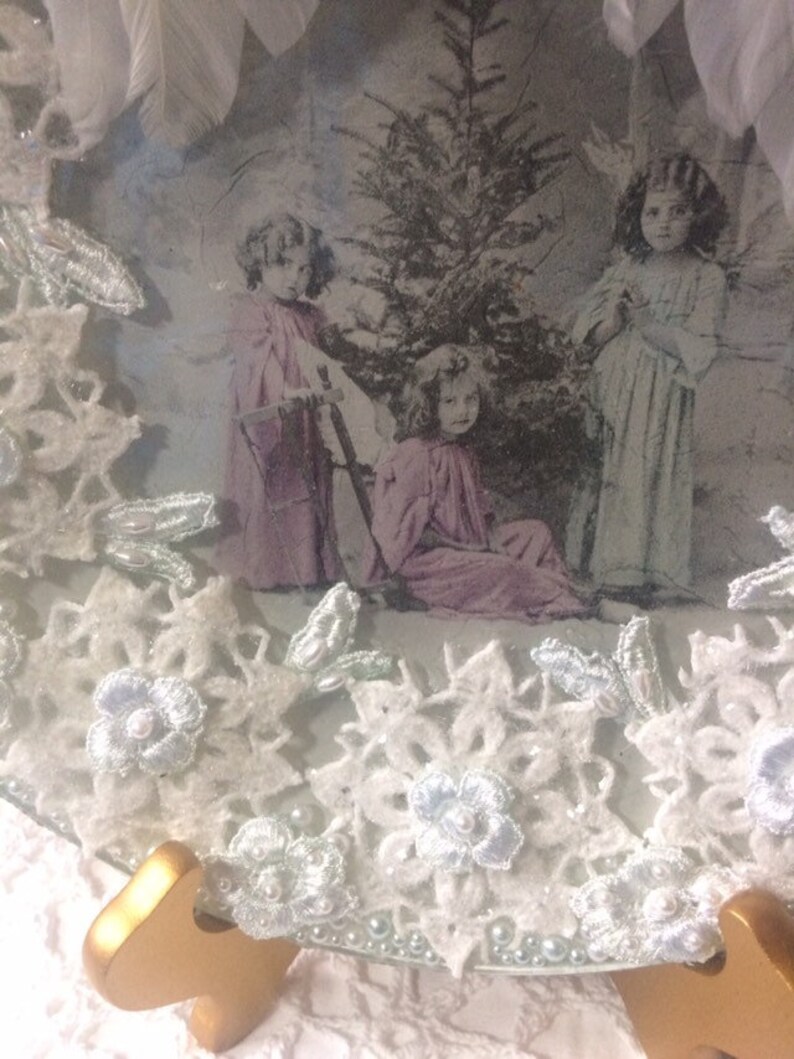 Plate Christmas Decor Shabby Chic Decor Glass Plate Christmas Plate Decorative Plate Angel Wings Memorial Tribute