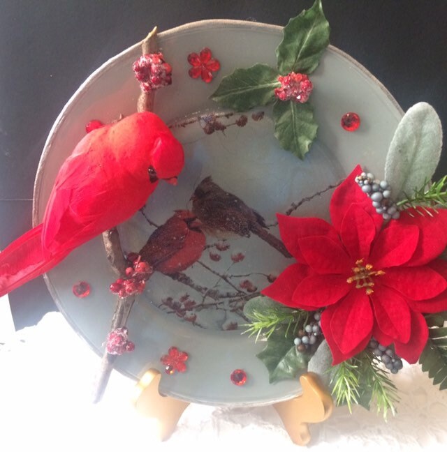 Plate Christmas Decor Shabby Chic Decor Glass Plate Christmas Plate Decorative Plate Angel Wings Memorial Tribute