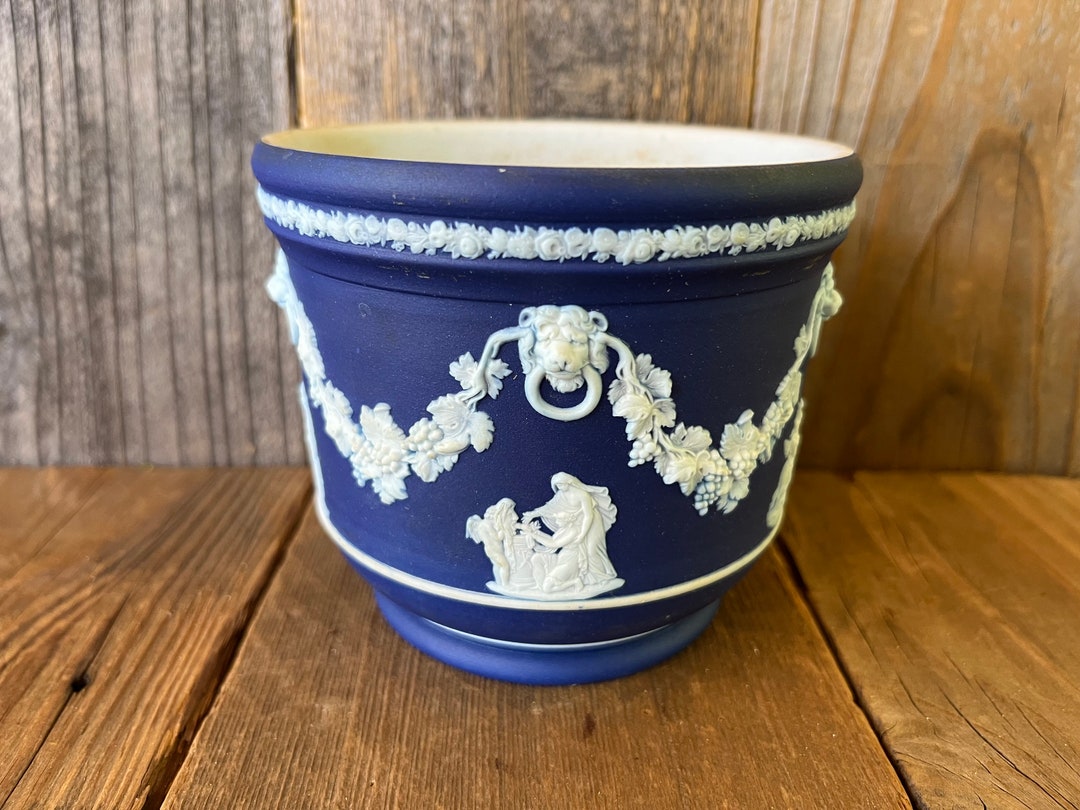 Wedgwood Blue Dip Jasperware Planter, Neoclassical Relief Images