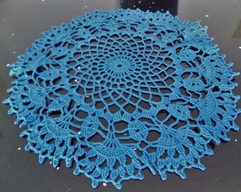 Vintage Doily Blue Table Decor Round Doily Cyanotype Print on Fabric