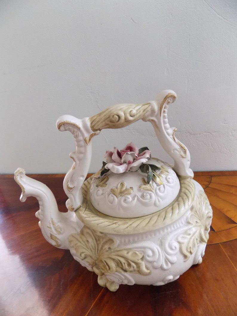 CAPODIMONTE Italian Ornate TEA POT Round Shape Rose Decor Etsy