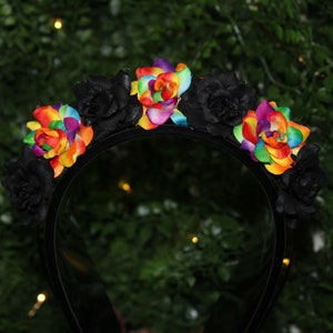 Rainbow and Black Flower Crown