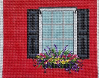 Jane's Window Flowerbox  Handpainted Needlepoint Canvas