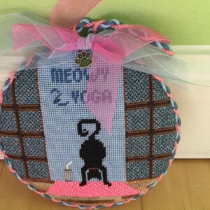 Noel, the little black cat, Practices Yoga Handpainted Needlepoint Ornament