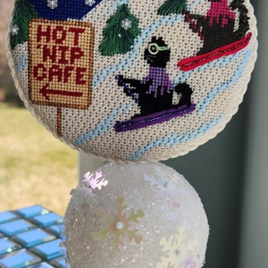 Faith and Grace Hit the Slopes Needlepoint Ornament