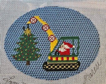 Santa on his Crane Handpainted Needlepoint Ornament
