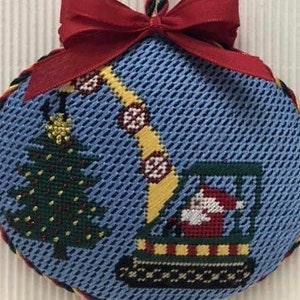 Santa on his Crane Handpainted Needlepoint Ornament