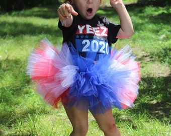 Patriotic SASSY, short tutu for Infants, toddlers, girls for birthdays, photography, flower girl outfit, baptism or christening outfit