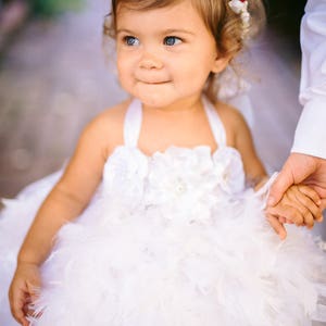 FRANCESCA, feather tutu dress, feather dress, baby feather dress, christening gown, baptism gown, flower girl dress, pageant dress