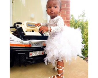 SWAN, White Feather Tutu, feather skirt, white tutu, feather tutu, baby tutu, 1st birthday tutu