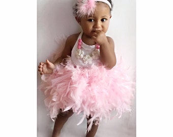 SWAN, pink Feather Tutu, flamingo tutu, feather skirt, pink tutu, feather tutu, cake smash set