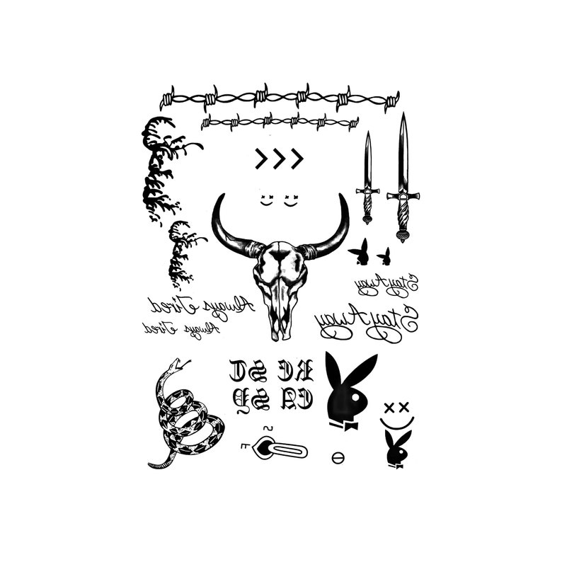 Full Set Post Malone Temporary Tattoo Kit Face Tattoos Etsy