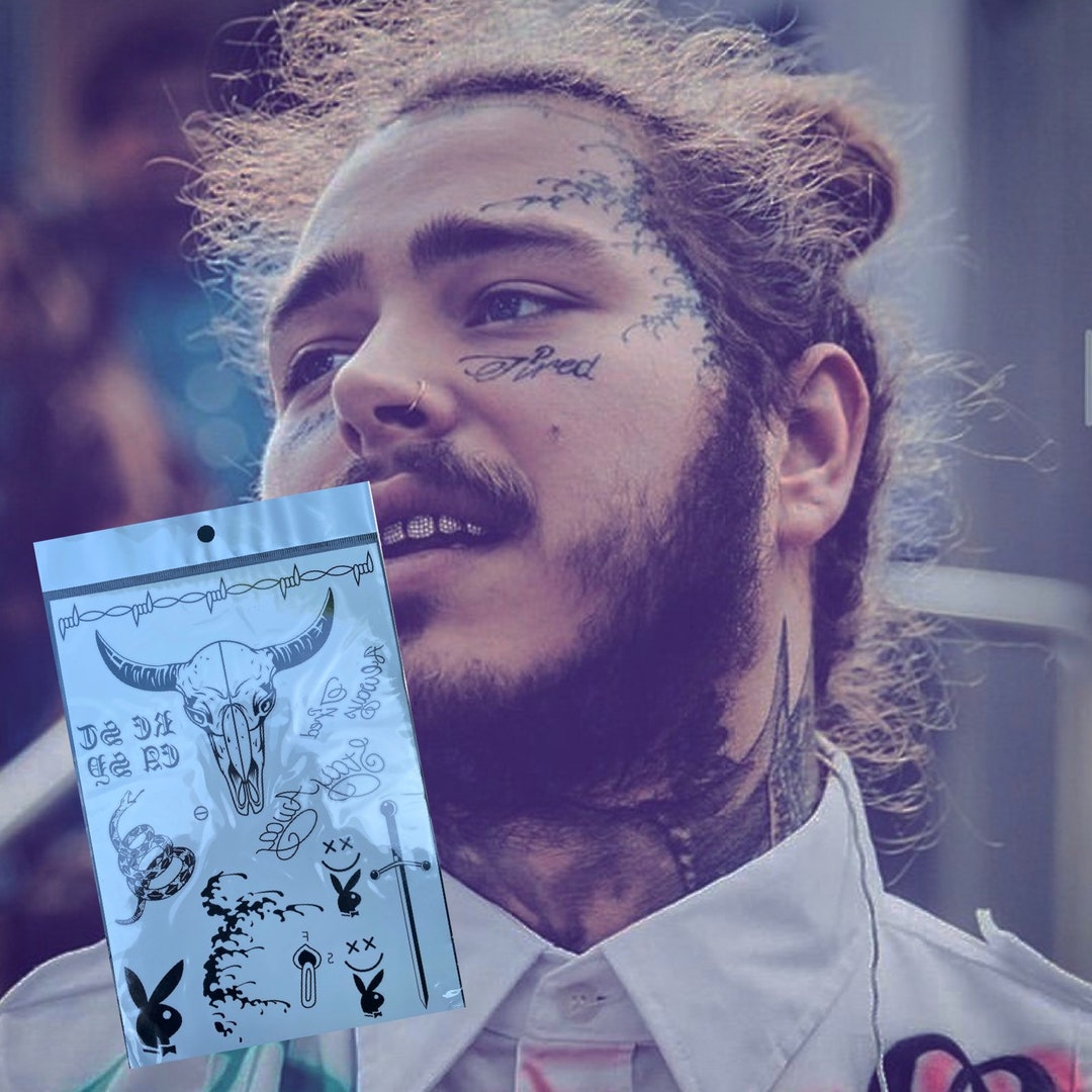 UPDATED Full Set Post Malone Temporary Tattoo Kit, Face Tattoos, Famous Tattoos Halloween