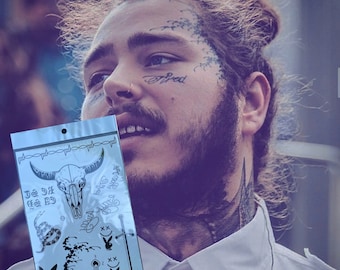 UPDATED Full Set Post Malone Temporary Tattoo Kit, Face Tattoos, Famous Tattoos Halloween Costume Temp Tattoo, FAST SHIPPING